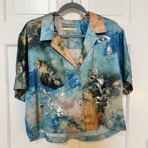 Kimchi Blue silk and sequined button down